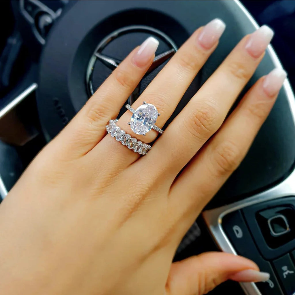 Luxury 925 Sterling SILVER Oval Square Simulated Diamond Rings