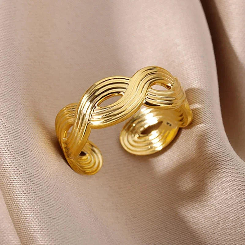 Stainless Steel Rings for Women Gold Color Multilayer Geometric Open Ring Vintage