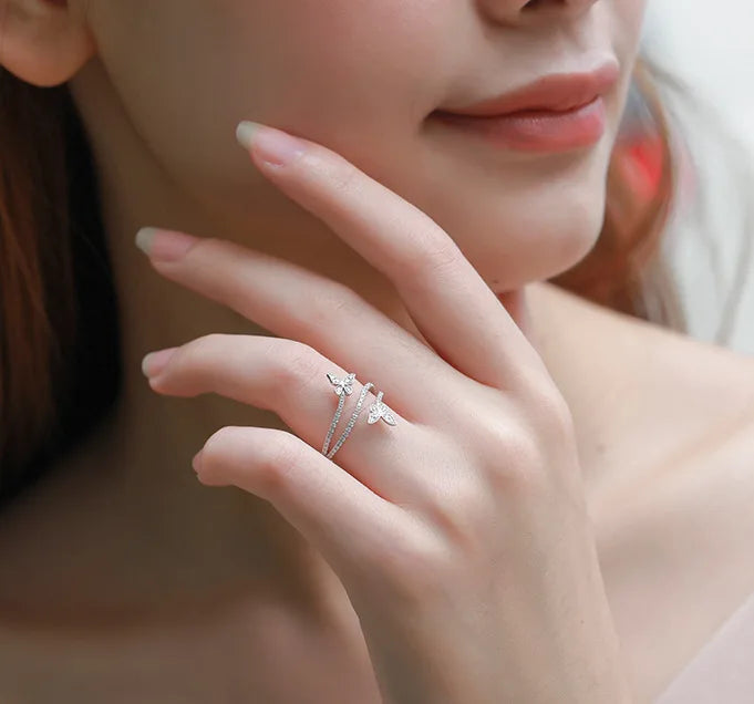 Double Butterfly Ring for Women 925 Sterling Silver Clear Zircon Diamond