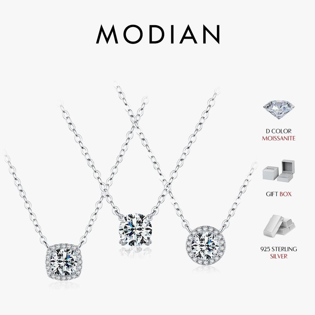 Square & Round Halo Moissanite 925 Sterling Silver Pendant