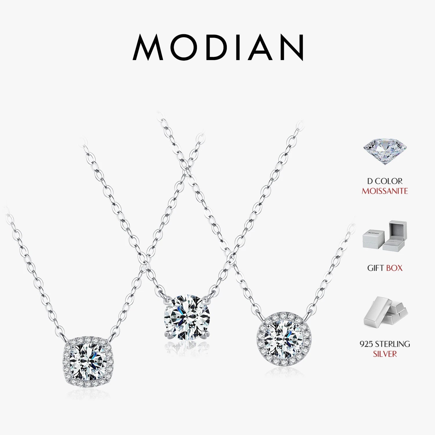 Square & Round Halo Moissanite 925 Sterling Silver Pendant