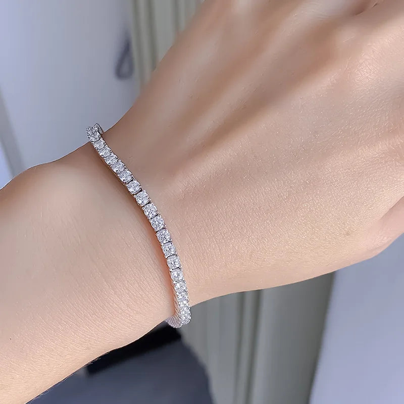 925 Sterling Silver Moissanite Bracelet 3mm D VVS1 Diamond with GRA for Women
