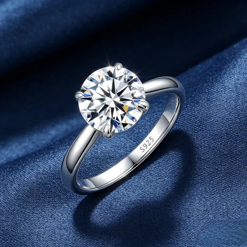 Women's Round Moissanite Rings 925 Sterling Silver VVS Moissanite Ring 0.5/1/1.5/2/3/4CT Moissanite Diamond with GRA Certificate