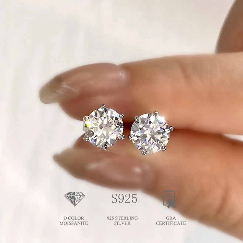 Moissanite Stud Earrings Lab Diamond 925 Sterling Silver Gold Plated Wedding