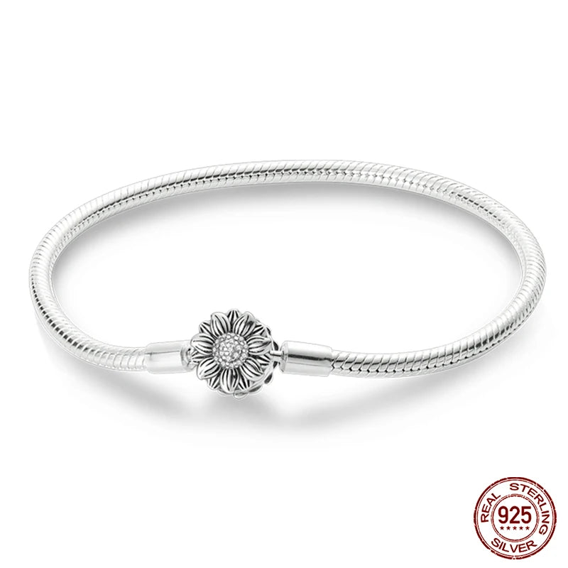 Bracelet Silver 925  17-20CM Star Moon Sun Four Leaf Clover Green Zircon
