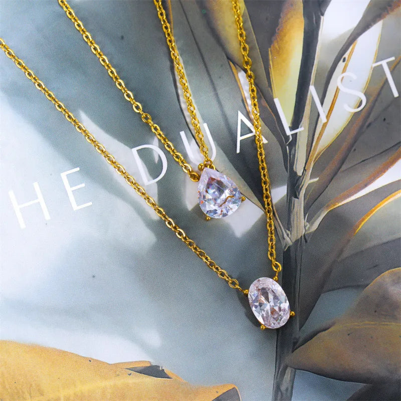 Gold Water Drop Oval Lab Diamond Chocker Necklace