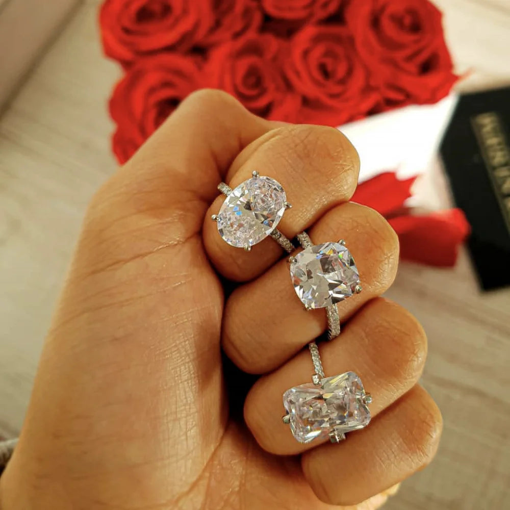 Luxury 925 Sterling SILVER Oval Square Simulated Diamond Rings