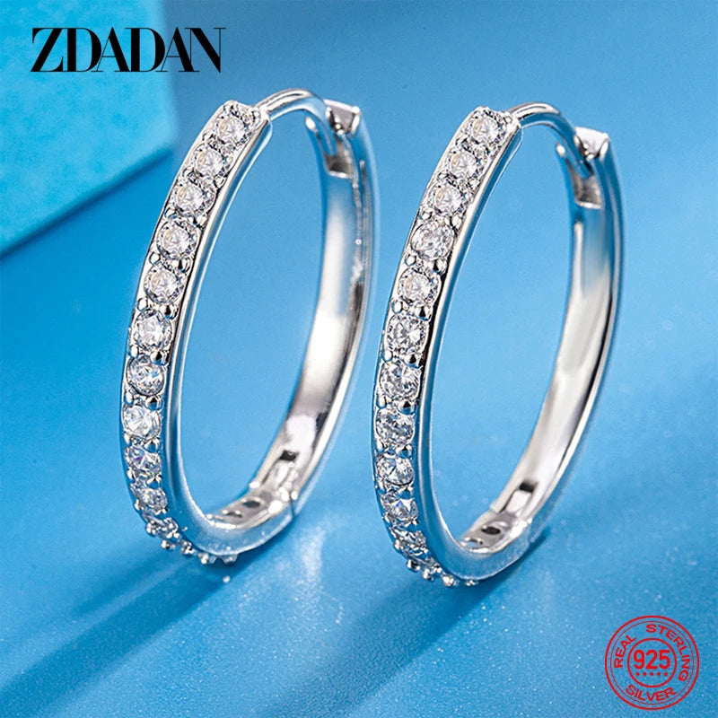 925 Sterling Silver Zircon Hoop Earrings