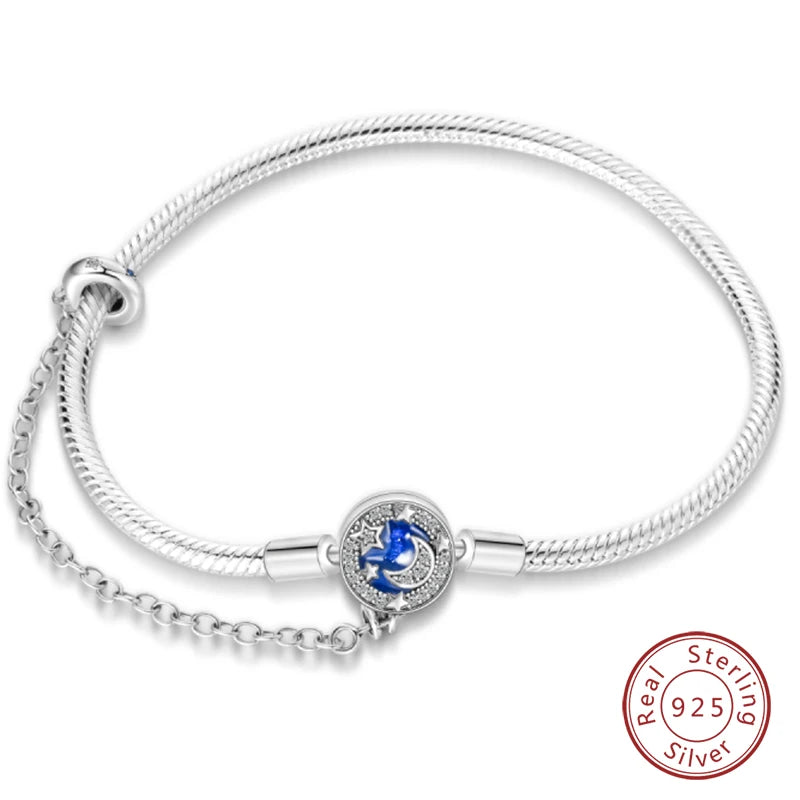 Bracelet Silver 925  17-20CM Star Moon Sun Four Leaf Clover Green Zircon