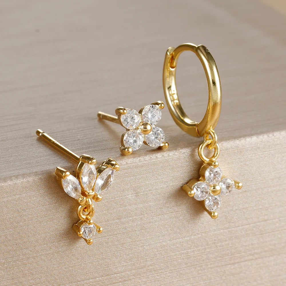 3PCS Orange Blue Zircon Hanging Earrings Set for Wome