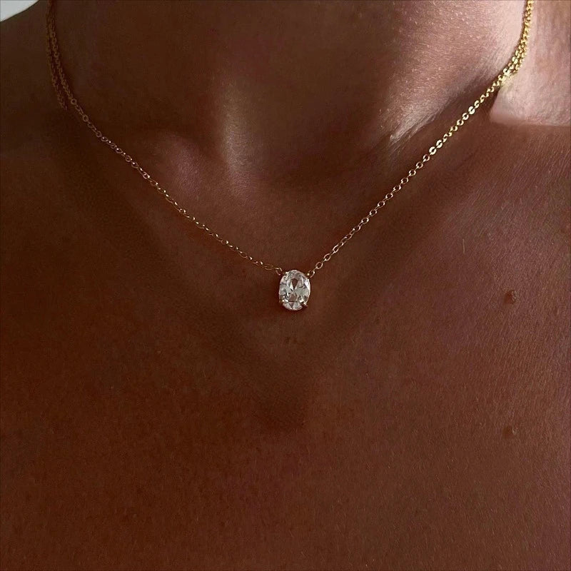 Gold Water Drop Oval Lab Diamond Chocker Necklace