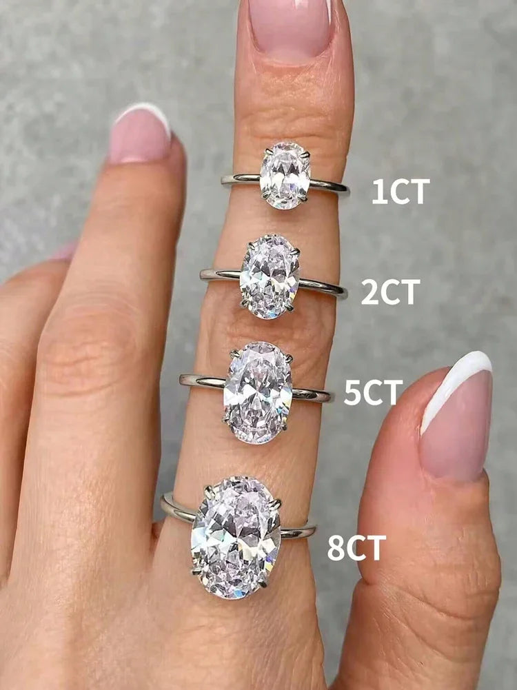 925 Sterling Silve Shiny 1-8CT Zircon Oval Stone