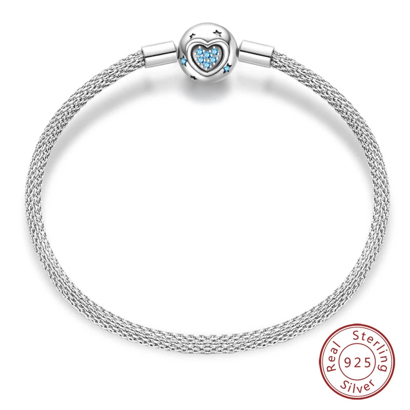 Bracelet Silver 925  17-20CM Star Moon Sun Four Leaf Clover Green Zircon