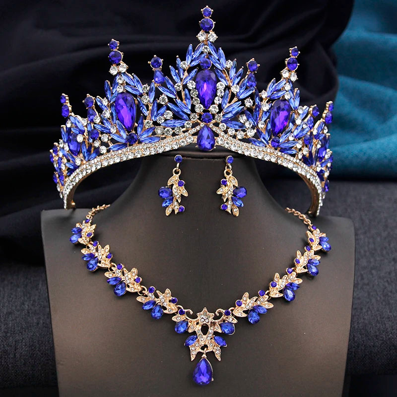 Royal Queen 3 Pcs Tiaras and necklace earrings