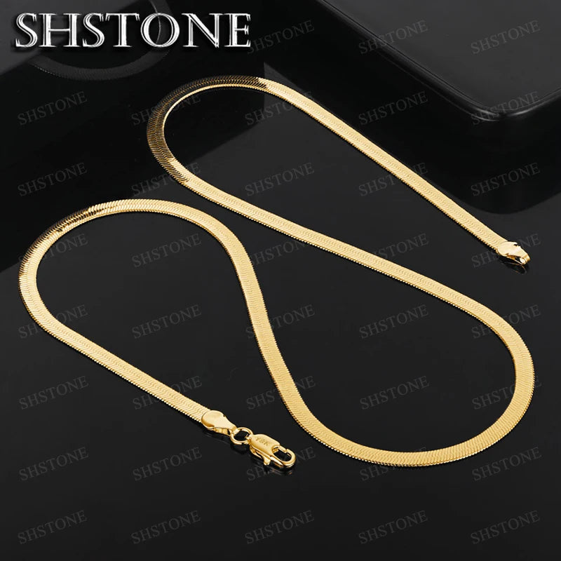 Gold Fine 4MM Blade Flat Snake Chain Necklace