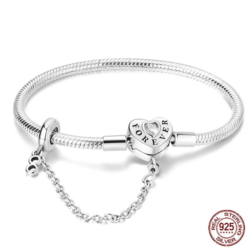 Bracelet Silver 925  17-20CM Star Moon Sun Four Leaf Clover Green Zircon