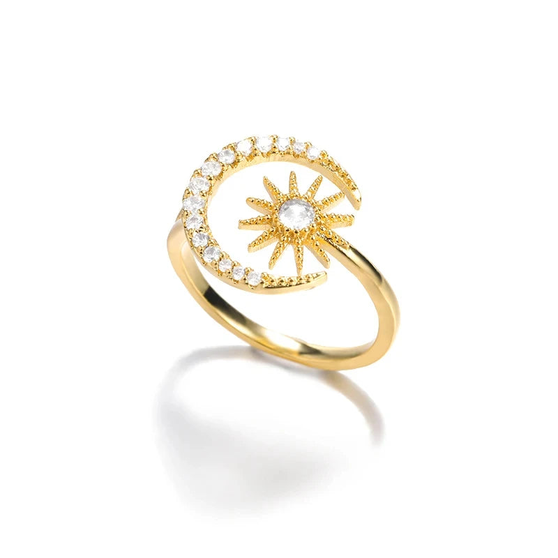 Stainless Steel Lotus Flower Ring for Women Gold Color Vintage Stone Opal Oval