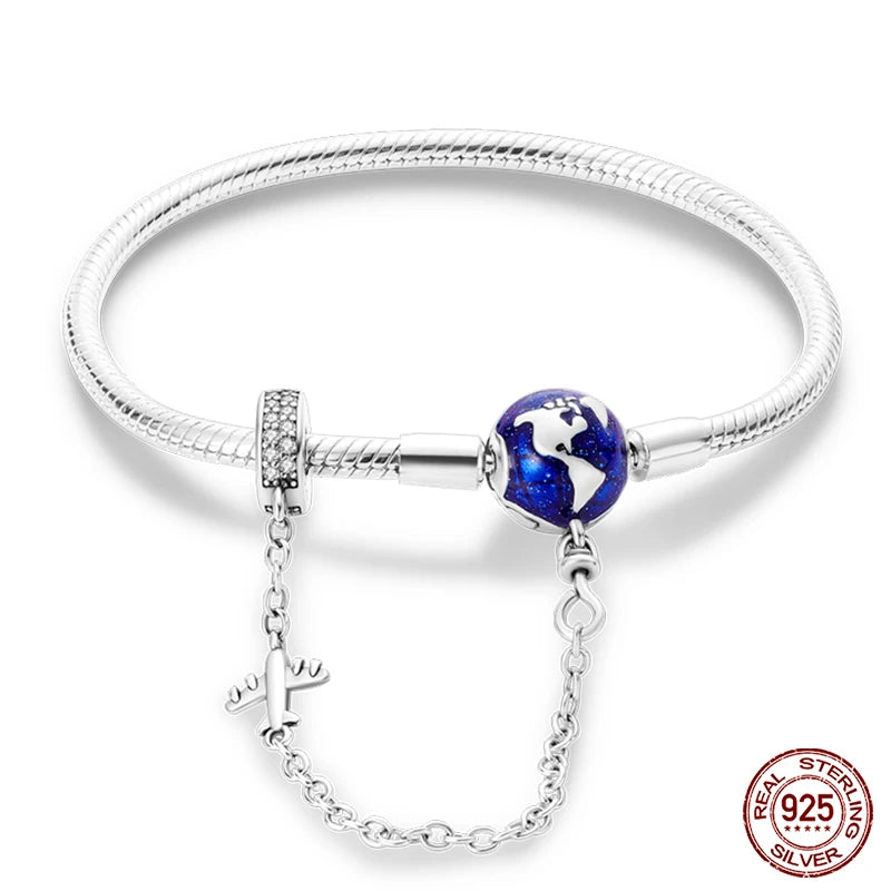 Bracelet Silver 925  17-20CM Star Moon Sun Four Leaf Clover Green Zircon
