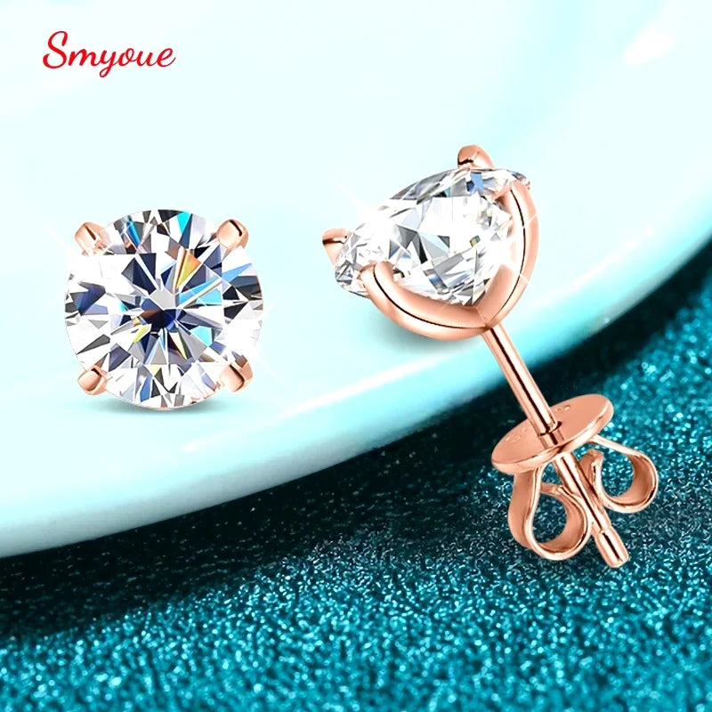 0.2-3CT Moissanite Stud Earrings For Women Rose Gold Tone Plated Solid 925 Sterling Silver Sparkling Lab Created Diamond