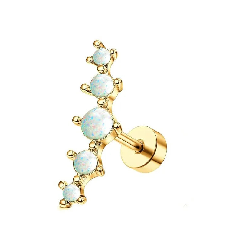 Bobisty 1pc 16G Cartilage Earring Stainless Steel Opal CZ Cartilage Conch Helix
