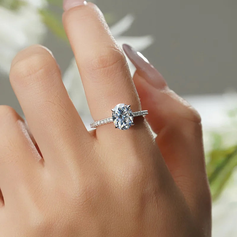 925 sterling silver single high-end moissanite oval ring