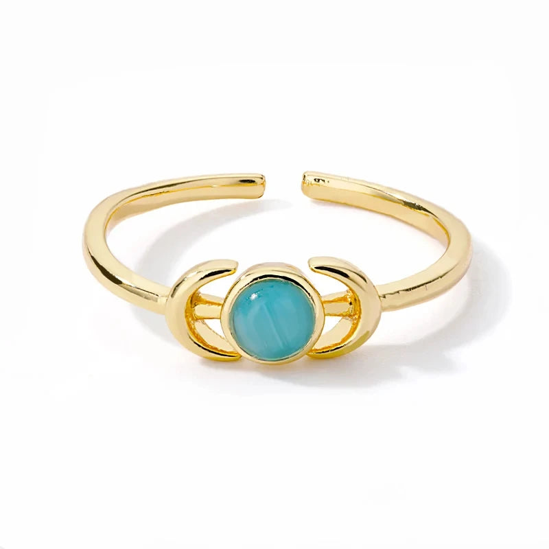 Stainless Steel Lotus Flower Ring for Women Gold Color Vintage Stone Opal Oval