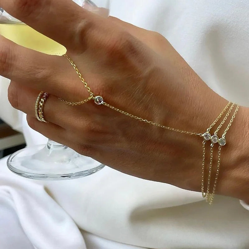 Ring Bracelet  14k Gold Plated Dainty Finger Dainty Slave Bracelets Cubic Zircon