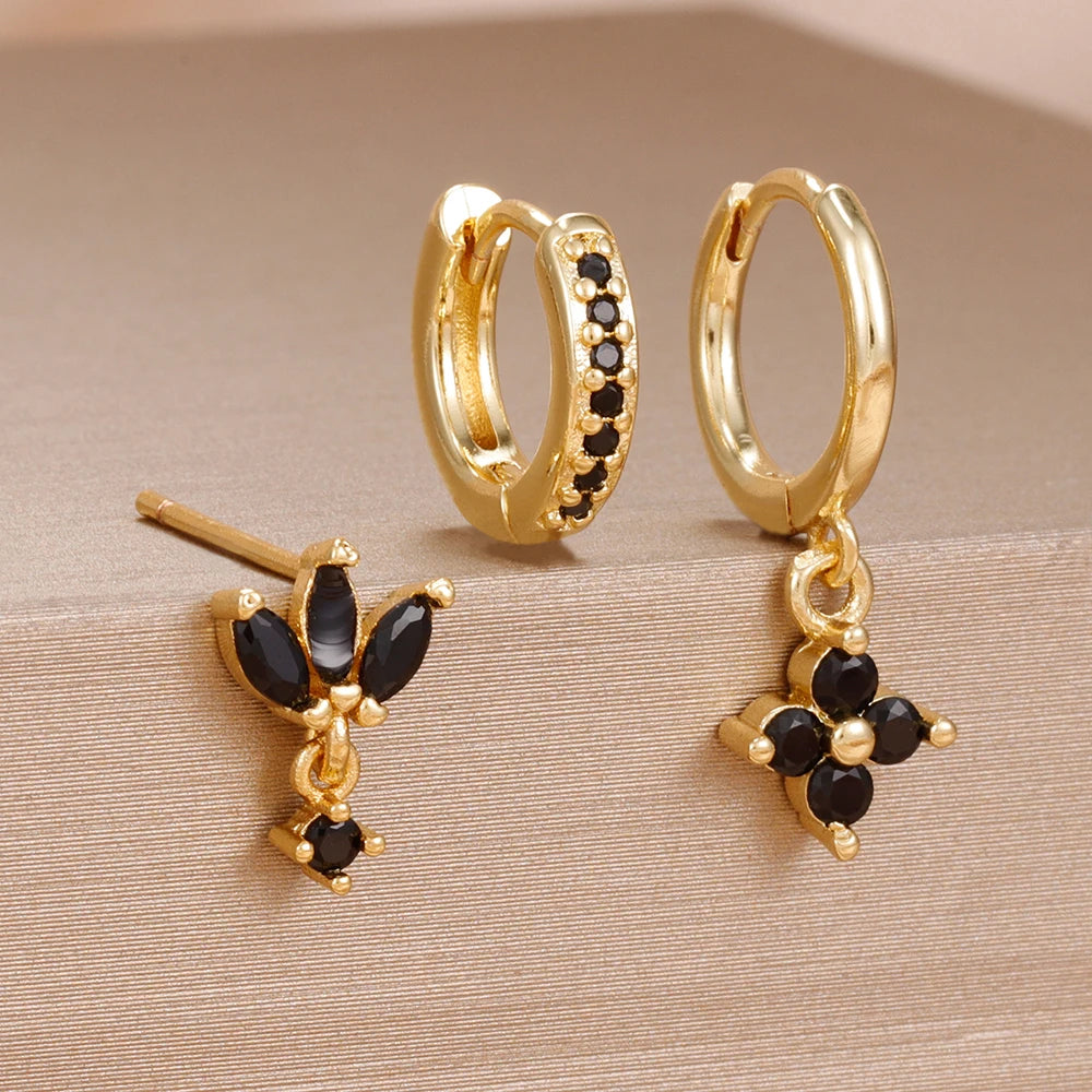 3PCS Orange Blue Zircon Hanging Earrings Set for Wome