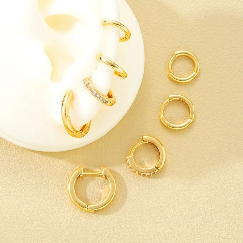 8pcs Fashion Stainless Steel Crystal Circle Huggie