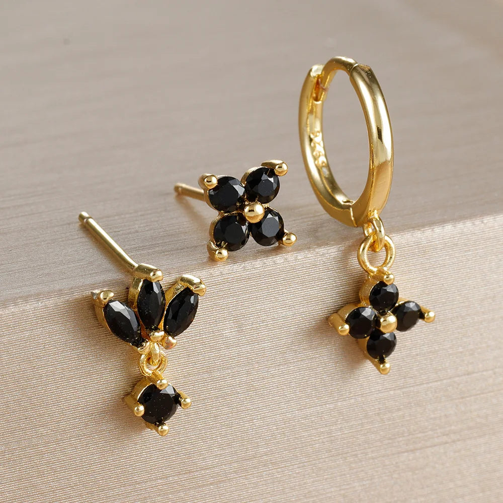 3PCS Orange Blue Zircon Hanging Earrings Set for Wome