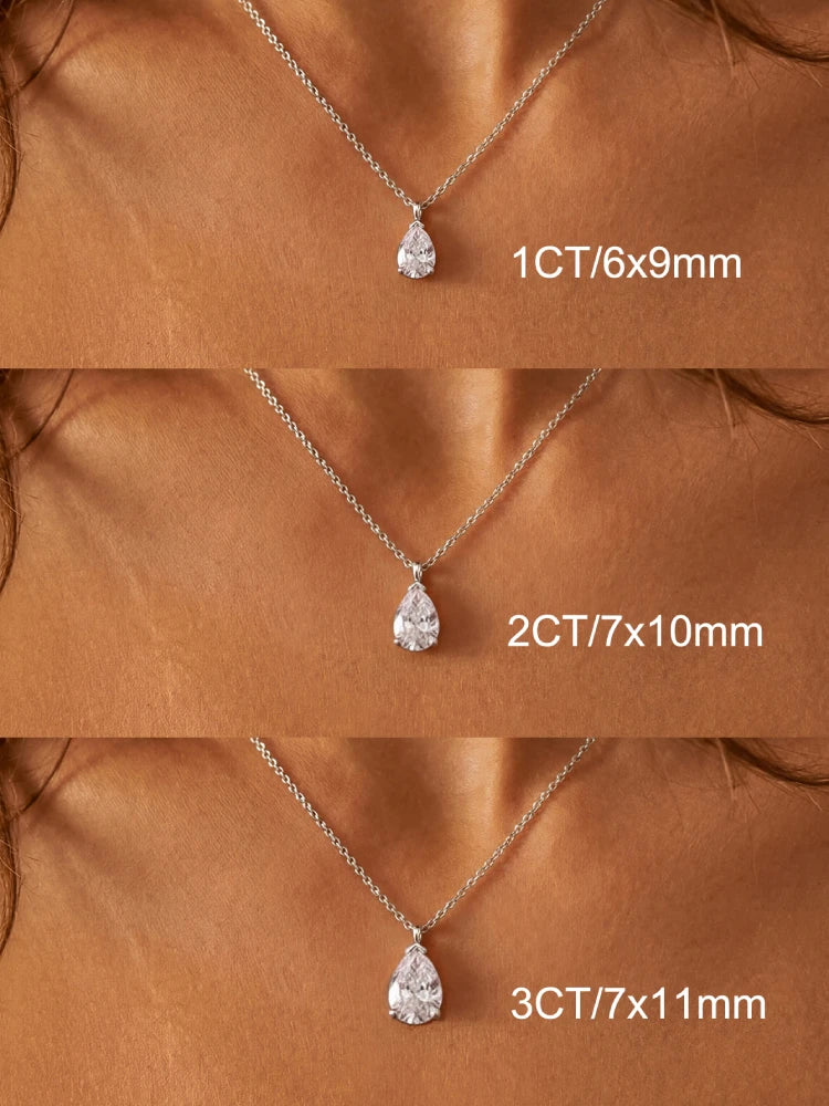 925 Sterling Silver Vertical Pear Shape Zircon Necklace