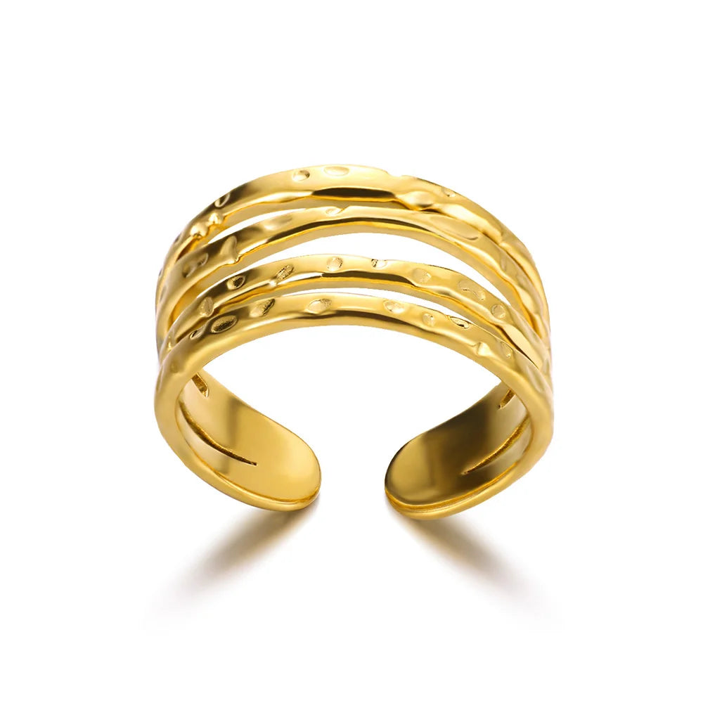 Stainless Steel Rings for Women Gold Color Multilayer Geometric Open Ring Vintage