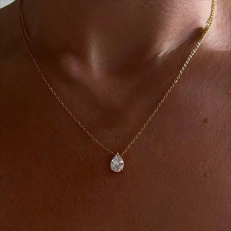 Gold Water Drop Oval Lab Diamond Chocker Necklace