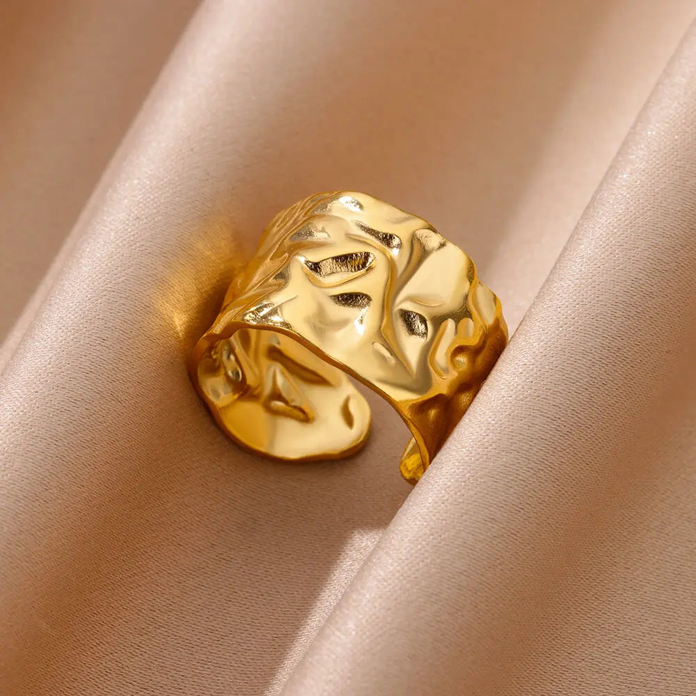 Stainless Steel Rings for Women Gold Color Multilayer Geometric Open Ring Vintage