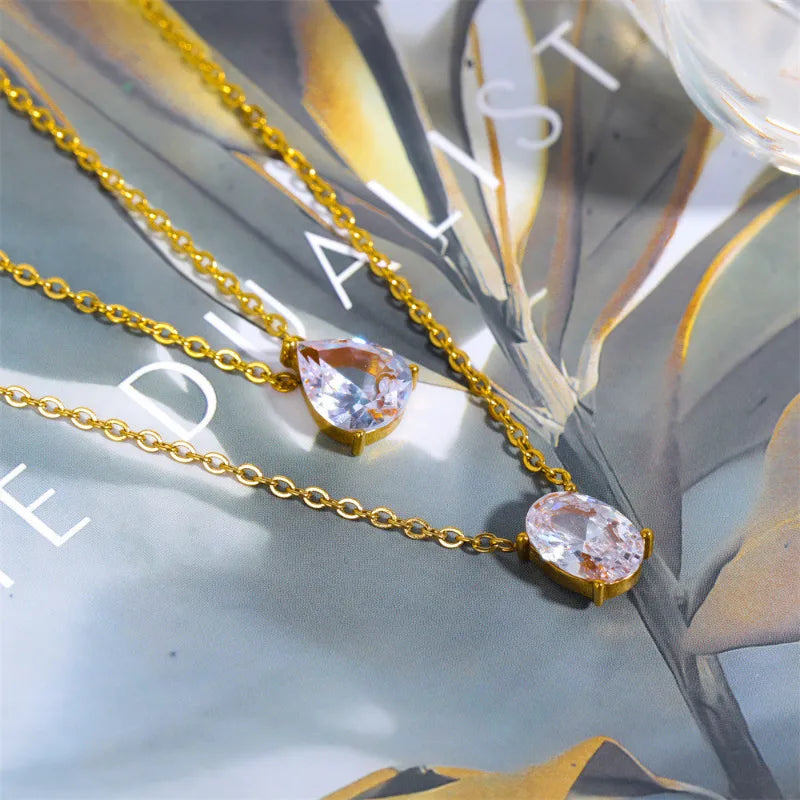 Gold Water Drop Oval Lab Diamond Chocker Necklace