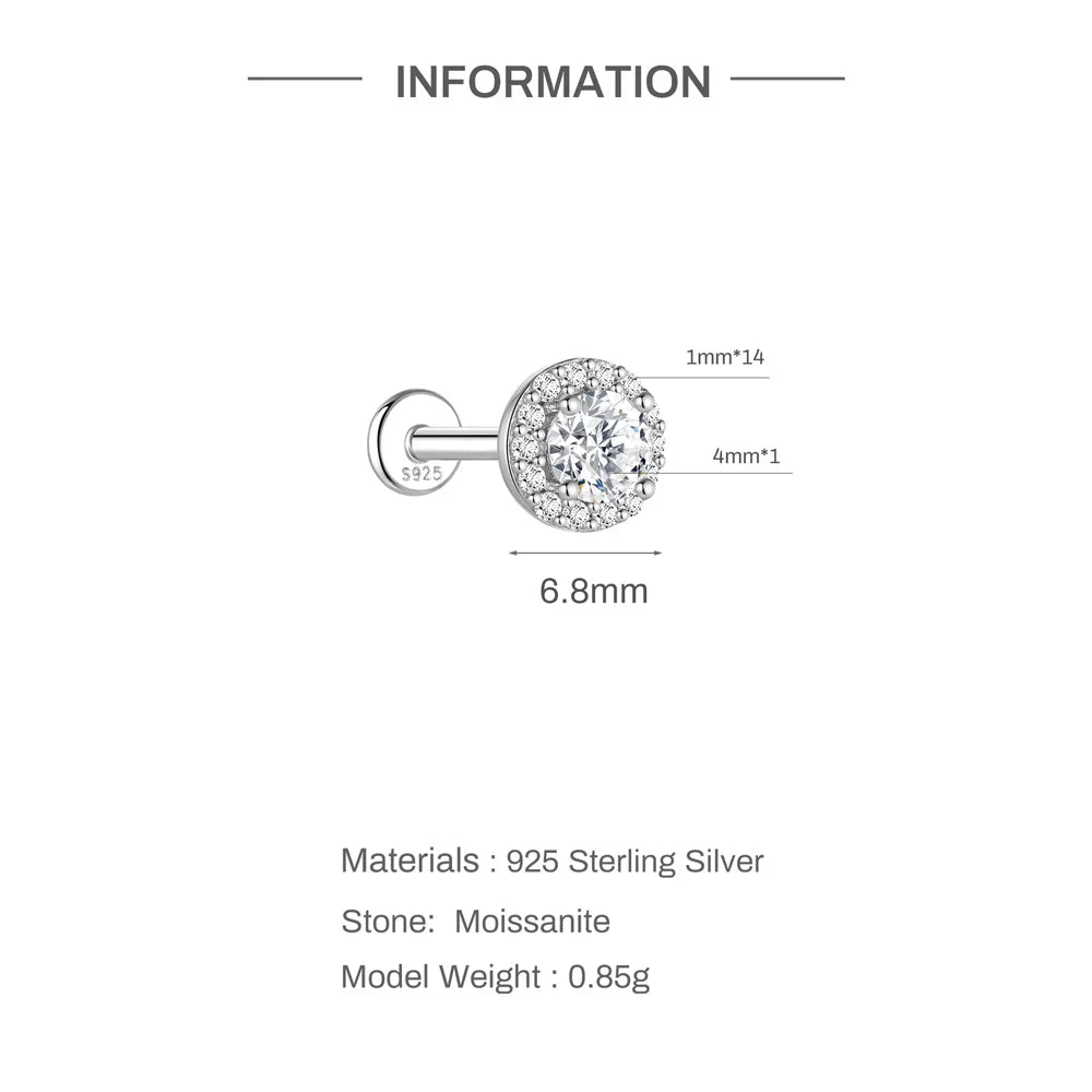 0.5-1.2 Carat D Color Moissanite Ear Stud Earrings For Women 925 Sterling Silver Sparkling