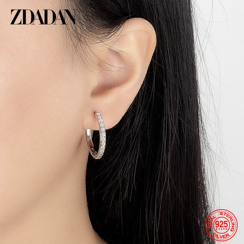 925 Sterling Silver Zircon Hoop Earrings