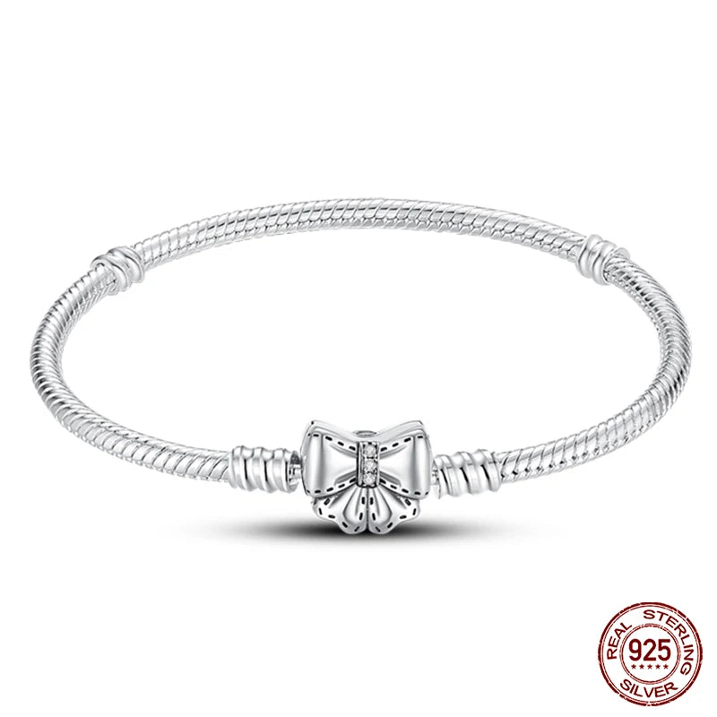 Bracelet Silver 925  17-20CM Star Moon Sun Four Leaf Clover Green Zircon
