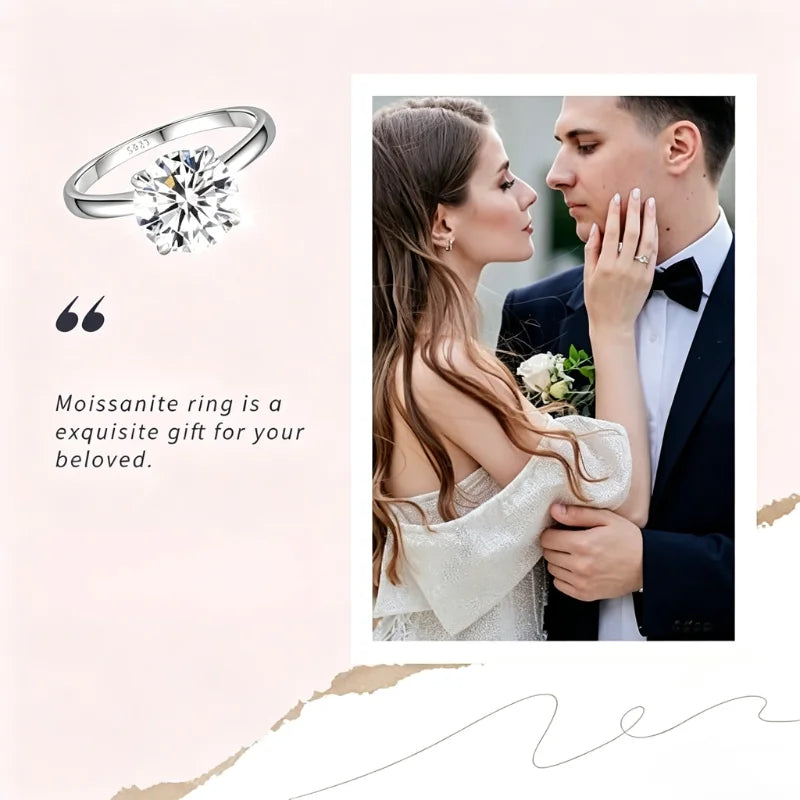 Women's Round Moissanite Rings 925 Sterling Silver VVS Moissanite Ring 0.5/1/1.5/2/3/4CT Moissanite Diamond with GRA Certificate