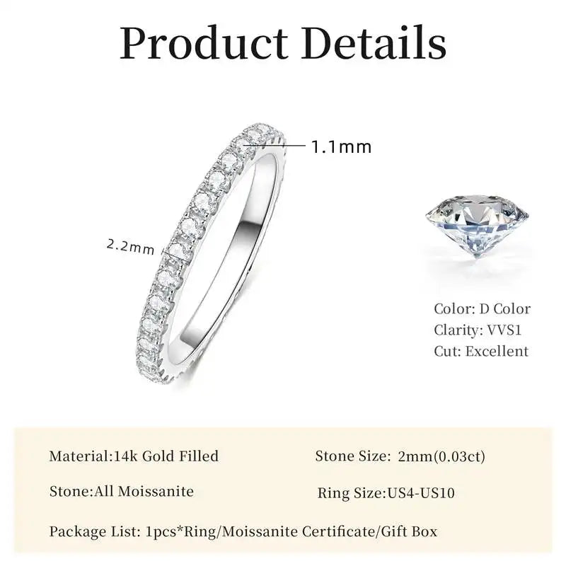 14k Gold Filled Lab Created 2mm Moissanite Eternity Ring