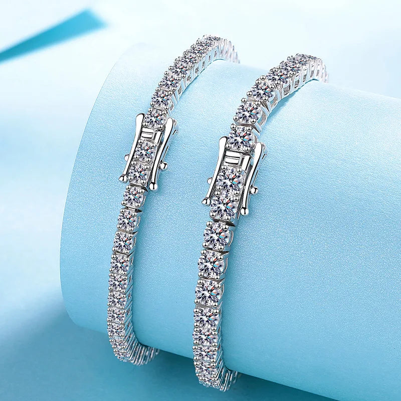 925 Sterling Silver Moissanite Bracelet 3mm D VVS1 Diamond with GRA