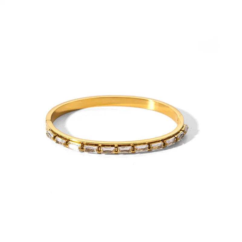 Waterproof Cubic Zirconia Bangles Stainless Steel Bracelets Tarnish Free  Jewelry for Women