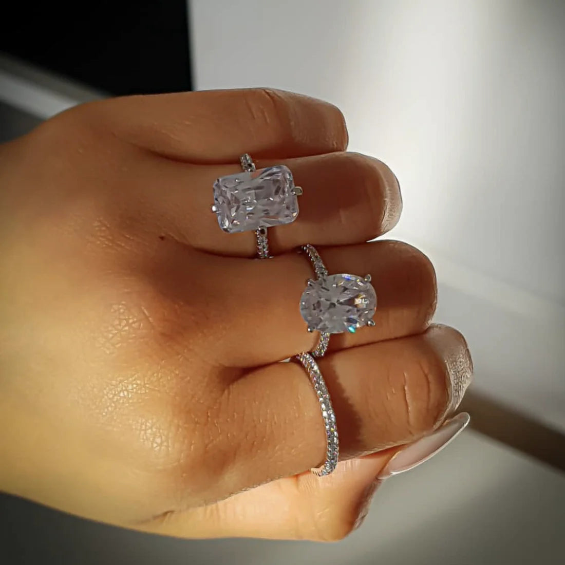 Luxury 925 Sterling SILVER Oval Square Simulated Diamond Rings