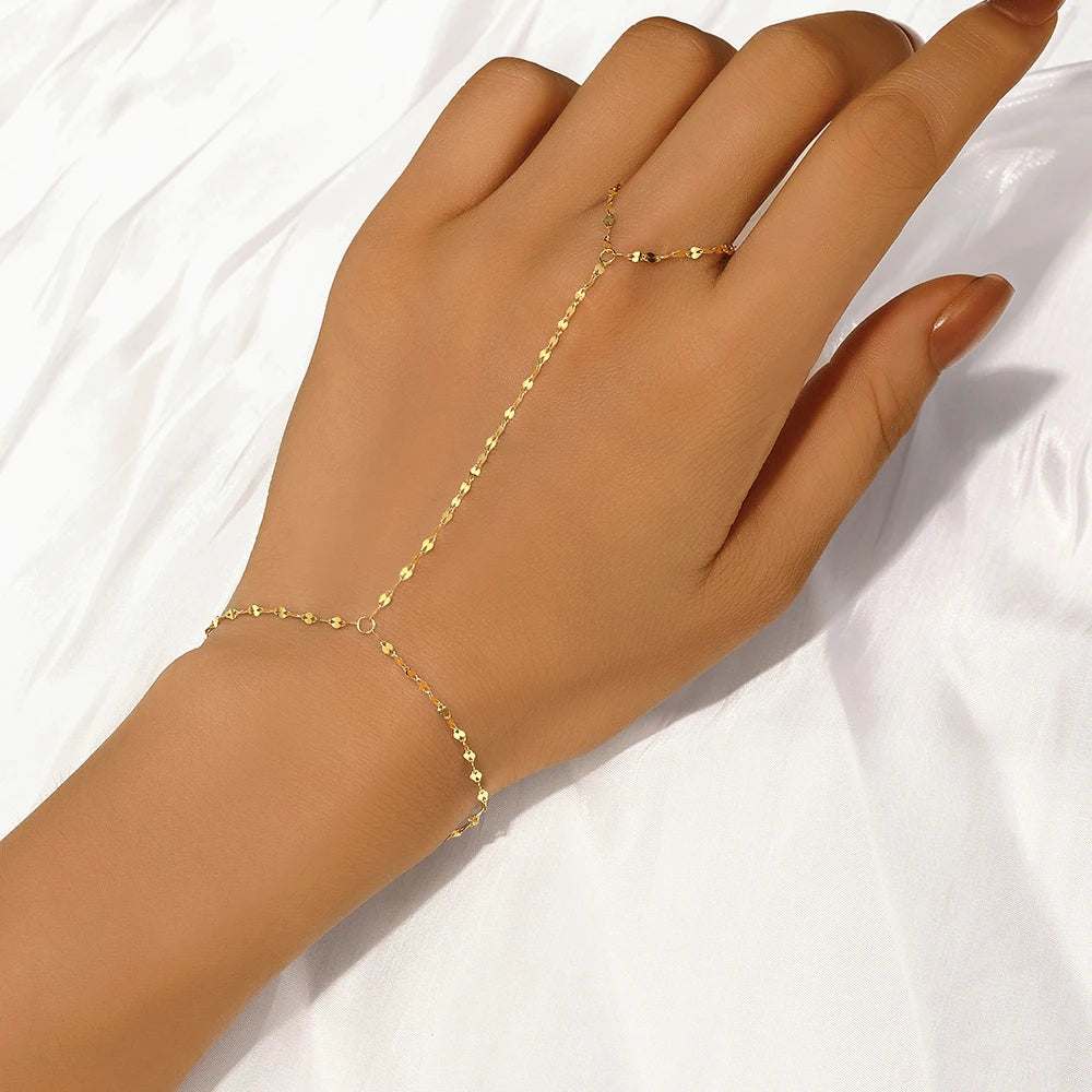 925 Sterling Silver Flower Clover CZ Finger Ring Chain Bracelet For Women Ins Hand Chain Horse Eye
