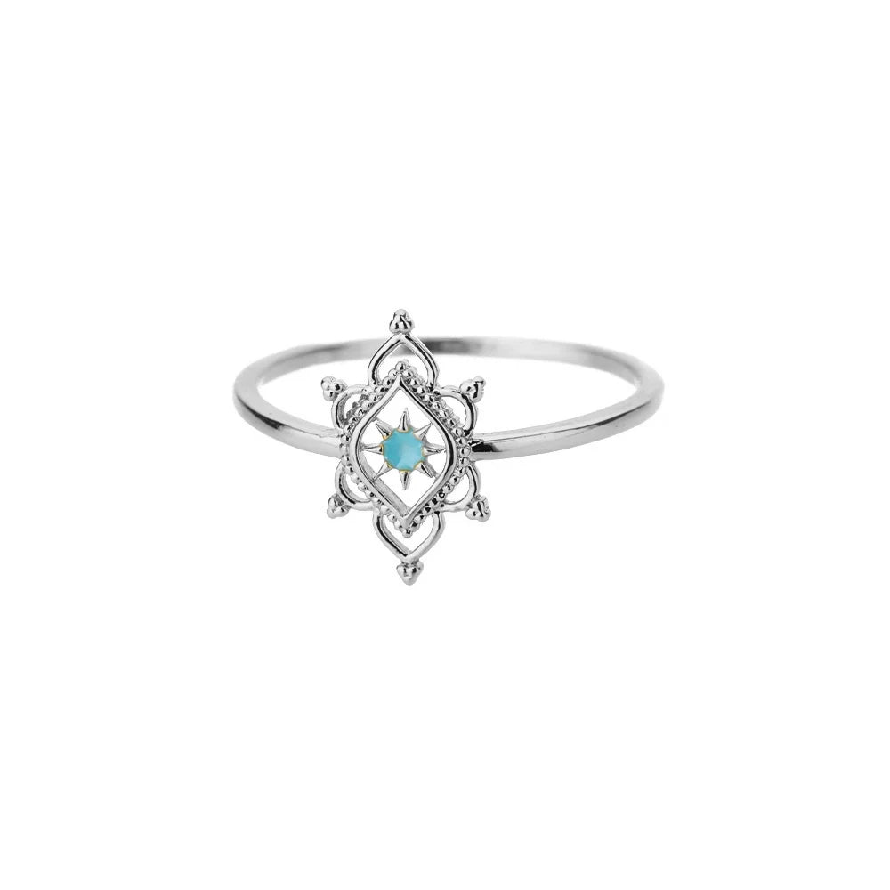 Stainless Steel Lotus Flower Ring for Women Gold Color Vintage Stone Opal Oval