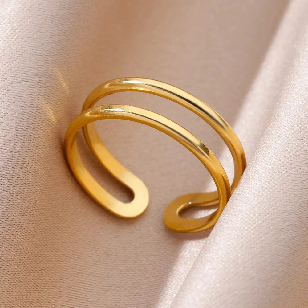 Stainless Steel Rings for Women Gold Color Multilayer Geometric Open Ring Vintage