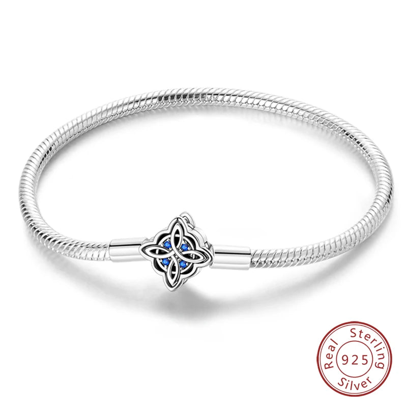 Bracelet Silver 925  17-20CM Star Moon Sun Four Leaf Clover Green Zircon