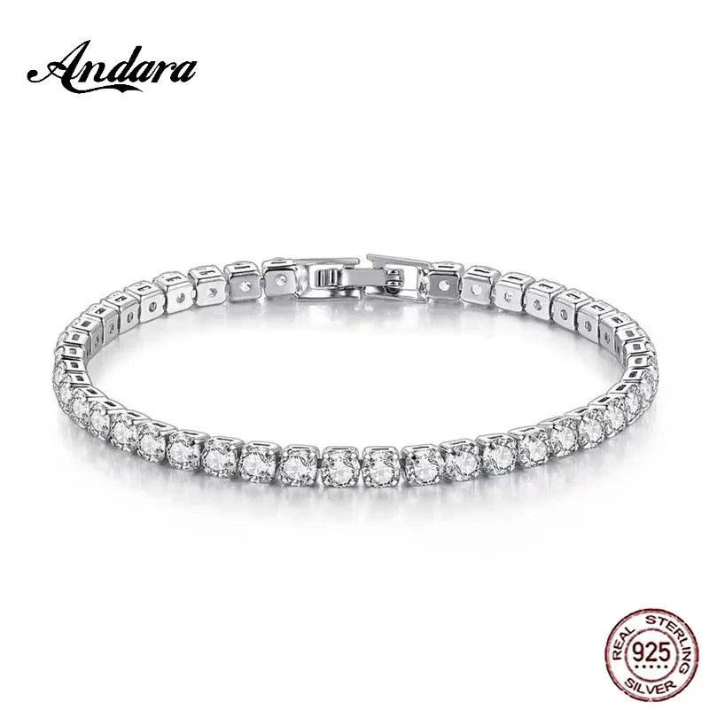 925 Sterling Silver Rose Gold Tennis Bracelet Sparkling Crystal