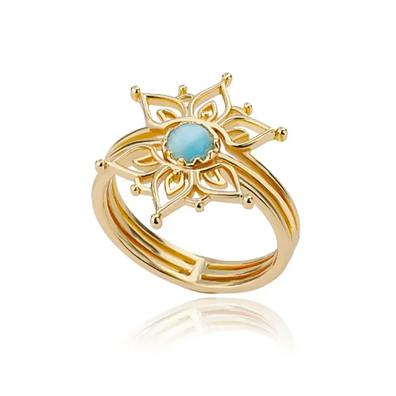 Stainless Steel Lotus Flower Ring for Women Gold Color Vintage Stone Opal Oval