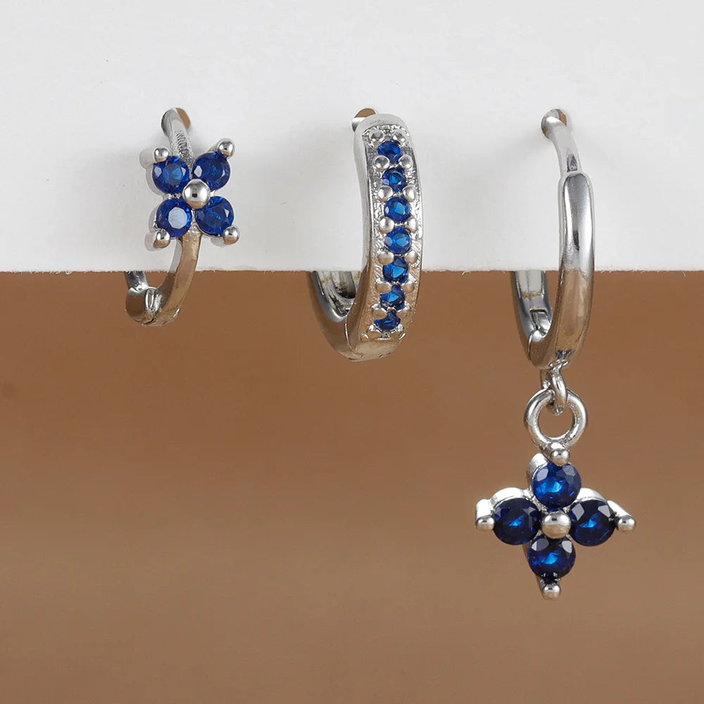 3PCS Orange Blue Zircon Hanging Earrings Set for Wome
